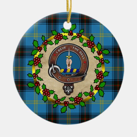 Bell Clan Badge & Tartan Persoonlijke mas Keramisch Ornament (Voorkant)