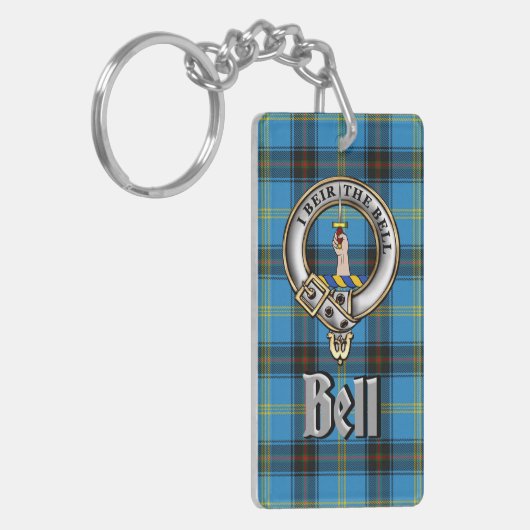 Bell Clan Badge/Tartan Rectangle Sleutelhanger (Voorkant Links)