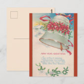  Bell en Poinsettias Nieuwjaar Briefkaart (Voorkant / Achterkant)
