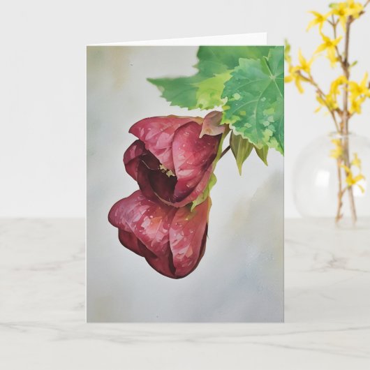 Bell Flowers Bourgogne Red Art Note Kaart (Gele Bloem)