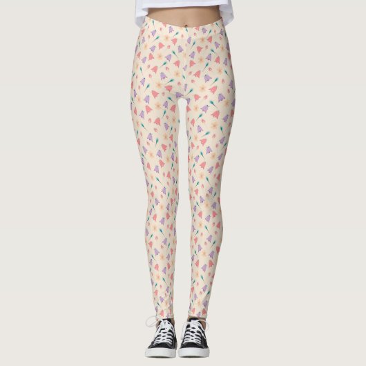 Bell Flowers on beige background Pattern Leggings (Voorkant)