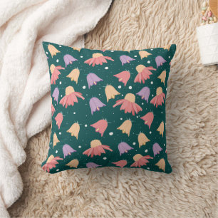 Bell Flowers Pattern on Dark Green Background Kussen