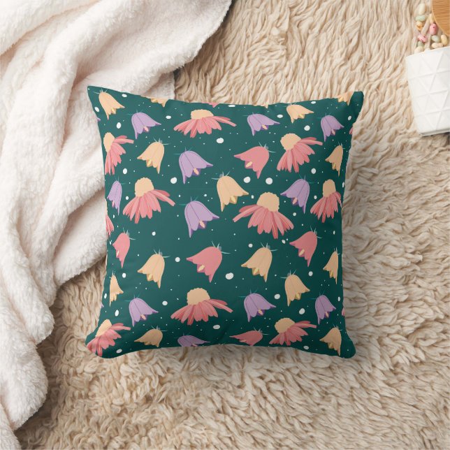 Bell Flowers Pattern on Dark Green Background Kussen (Deken)