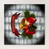 Bell~ Holly~Ribbon ~ Rollend kerstblad Muziek Legpuzzel (Horizontaal)