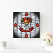 Bell~ Holly~Ribbon ~ Rollend kerstblad Muziek Vierkante Klok (Huis)