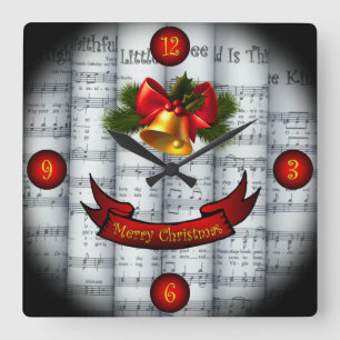 Bell~ Holly~Ribbon ~ Rollend kerstblad Muziek Vierkante Klok