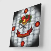 Bell~ Holly~Ribbon ~ Rollend kerstblad Muziek Vierkante Klok (Hoek)