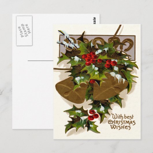 Bell Holly Snow Gold Hoefijzer Briefkaart (Voorkant / Achterkant)