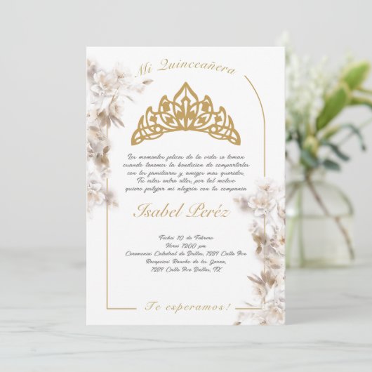 Bell lijst Quinceañera uitnodiging in het Spaans (Staand voorkant)