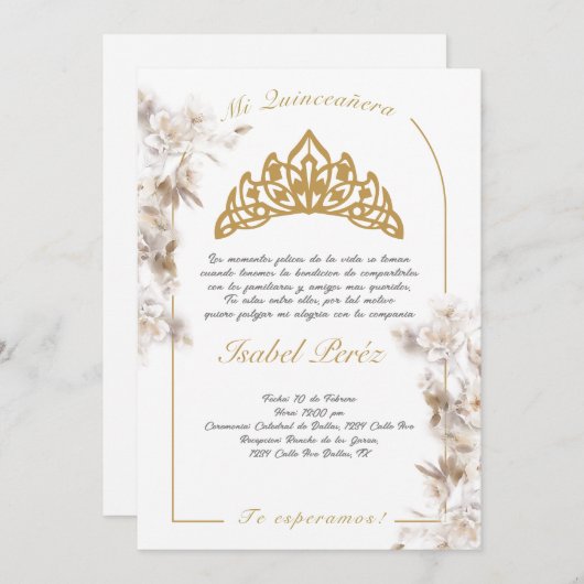 Bell lijst Quinceañera uitnodiging in het Spaans (Voorkant / Achterkant)