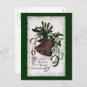 Bell met Mistletoe Vintage Kerstmis Feestdagenkaart (Voorkant / Achterkant)