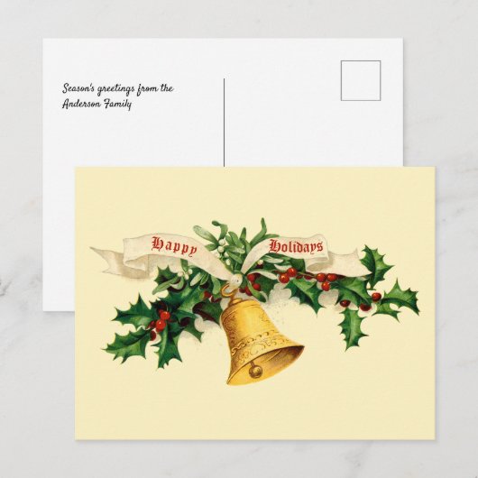  Bell, Mistletoe & Holly Feestdagenkaart (Voorkant / Achterkant)