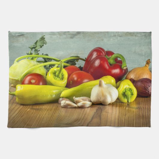 Bell Pepper Onion en Knoflook Kitchen Towel Theedoek (Horizontaal)
