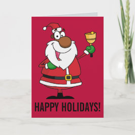 Bell Ringing Black Santa Claus Feestdagen Kaart