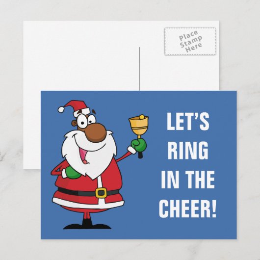 Bell Ringing Black Santa Claus Feestdagenkaart (Voorkant / Achterkant)