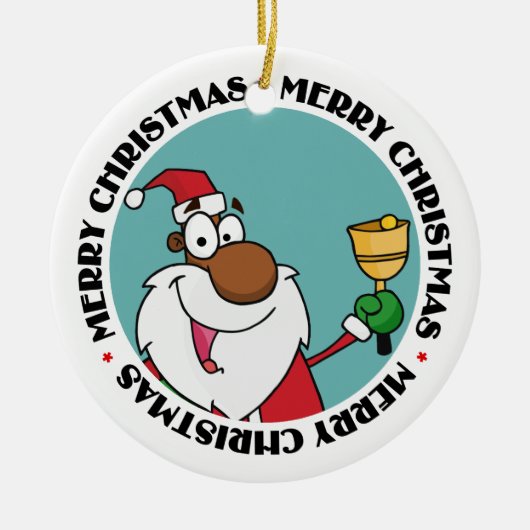 Bell Ringing Black Santa Claus Keramisch Ornament (Voorkant)