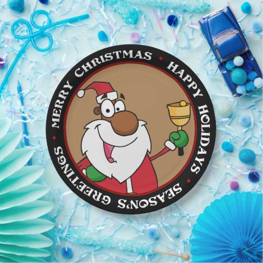 Bell Ringing Black Santa Claus Papieren Bordje (Feest)