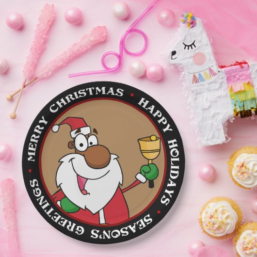 Bell Ringing Black Santa Claus Papieren Bordje (Feest)