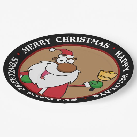 Bell Ringing Black Santa Claus Papieren Bordje (Gekanteld)