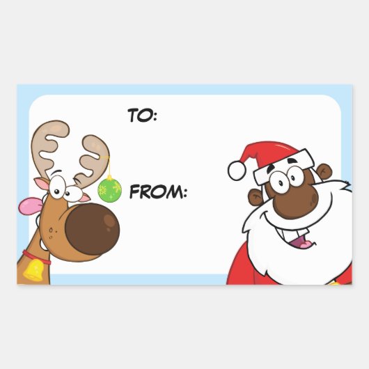 Bell Ringing Black Santa Gift Label Sticker (Voorkant)