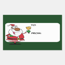 Bell Ringing Black Santa Gift Label Sticker