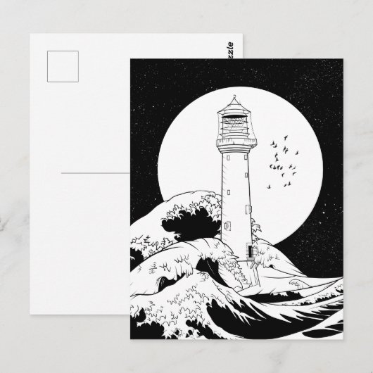 Bell Rock vuurtoren zwart-wit Briefkaart (Voorkant / Achterkant)