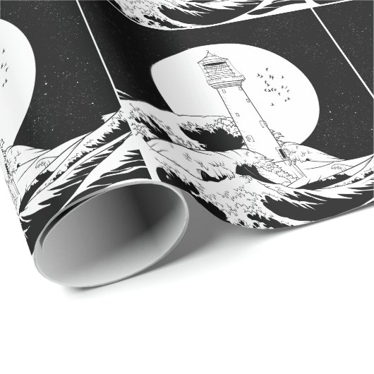 Bell Rock vuurtoren zwart-wit Cadeaupapier (Rol Hoek)