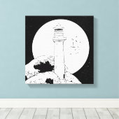 Bell Rock vuurtoren zwart-wit Canvas Afdruk (Insitu (Houten vloer))