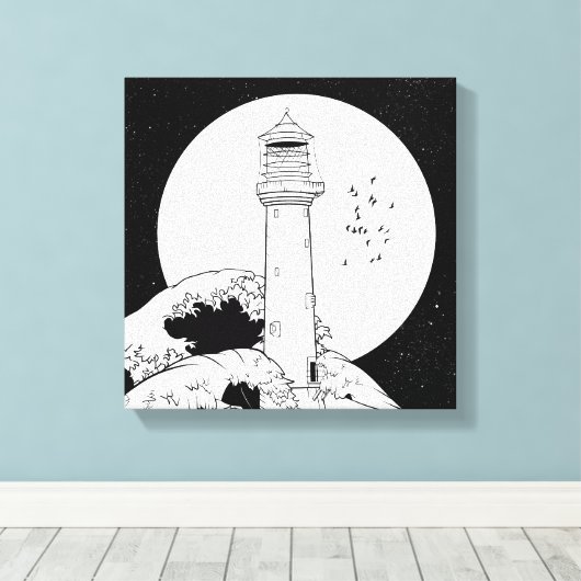 Bell Rock vuurtoren zwart-wit Canvas Afdruk (Insitu (Houten vloer))
