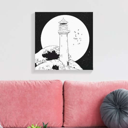 Bell Rock vuurtoren zwart-wit Canvas Afdruk (Insitu (Woonkamer))