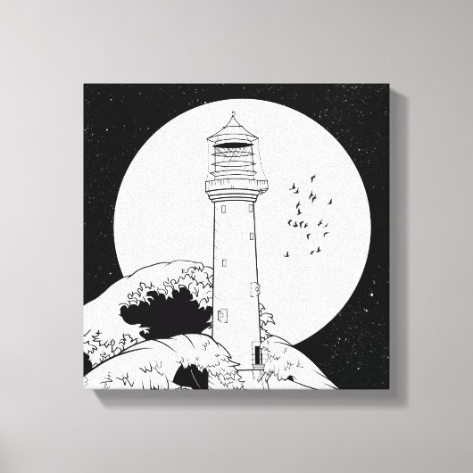 Bell Rock vuurtoren zwart-wit Canvas Afdruk (Voorkant)