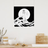 Bell Rock vuurtoren zwart-wit Poster (Keuken)