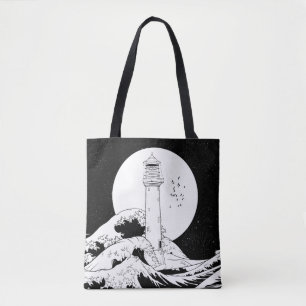 Bell Rock vuurtoren zwart-wit Tote Bag