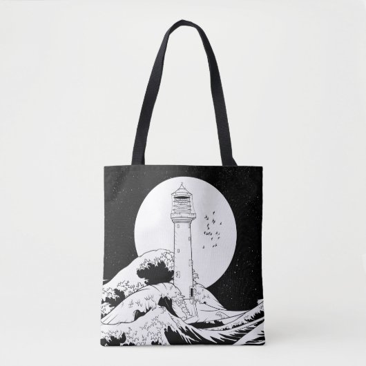 Bell Rock vuurtoren zwart-wit Tote Bag (Voorkant)