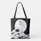 Bell Rock vuurtoren zwart-wit Tote Bag (Achterkant)