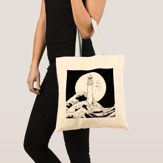 Bell Rock vuurtoren zwart-wit Tote Bag (Voorkant (product))