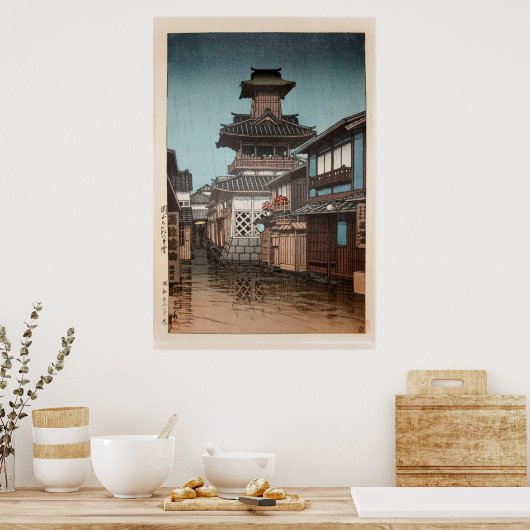 Bell Tower in Okayama Hasui Kawase Shin Hanga Poster (Keuken)