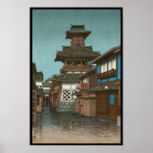 Bell Tower in Okayama Hasui Kawase shin hanga Poster (Voorkant)