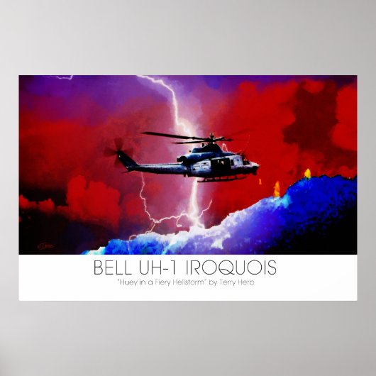 Bell UH-1 Iroquois Huey Lightning Strike Surreal Poster (Voorkant)