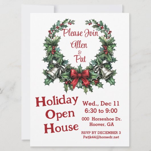 Bell Wreath Holiday Invitation 6,5 inch x 8,7 inch Feestdagenkaart (Voorkant)