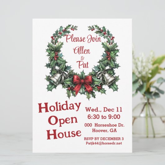 Bell Wreath Holiday Invitation 6,5 inch x 8,7 inch Feestdagenkaart (Staand voorkant)
