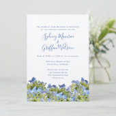 Bella Blue Hydrangea Border Weddenschap Kaart (Staand voorkant)