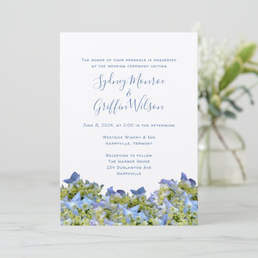 Bella Blue Hydrangea Border Weddenschap Kaart (Staand voorkant)