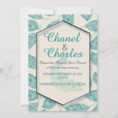 Bella Blue Peacock Geometric Wedding Invitation Kaart (Voorkant)