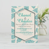 Bella Blue Peacock Geometric Wedding Invitation Kaart (Staand voorkant)