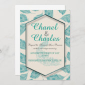 Bella Blue Peacock Geometric Wedding Invitation Kaart (Voorkant / Achterkant)