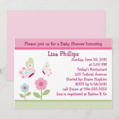 Bella Butterfly en Flowers Baby shower Invitation Kaart (Voorkant / Achterkant)