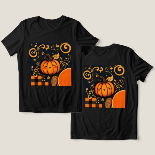 Bella-Canvas Zwart Halloween Pumpkin T-shirt (Ontwerp Voorkant & Achterkant)