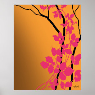 Bella Cherry Blossom oranje tangerine fuchsia Poster