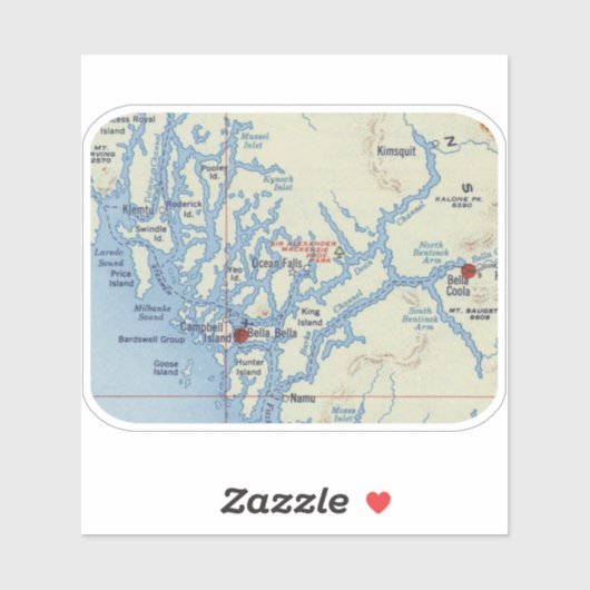 Bella Coola BC  kaart Sticker (Vel)